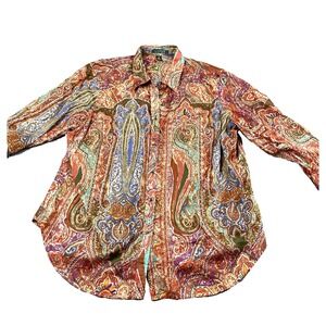 Lauren Ralph Lauren Shirt Womens 1X Paisley Multicolor Button Up Boho‎